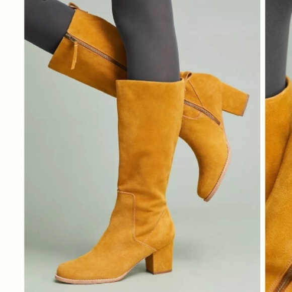 Anthropologie Bill Blass Becket Suede Leather Knee High Boots Sz 6 Hippie Office - Picture 6 of 16